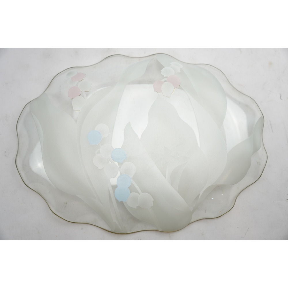 Vintage Frosted Glass Floral Serving Platter‎ Gold Trim Scalloped Edge - Picture 7 of 7